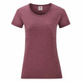 A plain maroon T-shirt featuring short sleeves and a round neckline on a white background, from the Fruit of the Loom collection, identified as Product SS050.