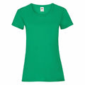 A Fruit of the Loom T-shirt, model SS050, featuring a plain green color with short sleeves, displayed against a white background.