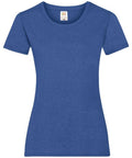 A fitted plain blue short-sleeve T-shirt from Fruit of the Loom, featuring a round neckline and a small tag visible inside the collar, is showcased against a white background. Product Name: SS050.