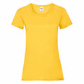 A plain yellow T-shirt from Fruit of the Loom, featuring short sleeves and a round neckline, is displayed on a white background. Product Name: SS050.