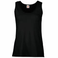 Fruit of the Loom's SS051 black sleeveless tank top, featuring a round neckline, is displayed against a white background.