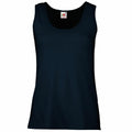 Product SS051 from Fruit of the Loom features a plain black sleeveless tank top with a round neckline, set against a white background.