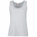 The Fruit of the Loom SS051 is a gray sleeveless tank top featuring a small tag at the neckline, set against a white background.