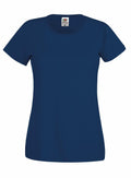 Product SS060 from Fruit of the Loom is a dark blue, short-sleeve T-shirt featuring a round neckline. It is displayed against a white background and appears to be made of cotton.