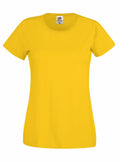 A plain, bright yellow Fruit of the Loom SS060 short-sleeved T-shirt with a round neckline, displayed on a white background.