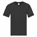 Fruit of the Loom's SS068 V-neck T-shirt in plain black on a white background.