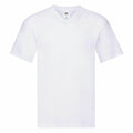 Fruit of the Loom's SS068, a plain white V-neck T-shirt, displayed against a white background.