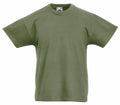 The SS088 T-shirt from Fruit of the Loom is shown on a white background. This shirt features a plain olive green color with short sleeves and a round neckline.