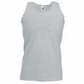 Fruit of the Loom's SS100, a gray sleeveless tank top with a round neckline, showcased against a white background.