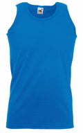 Fruit of the Loom's SS100 is a sleeveless tank top in blue, set against a white background.