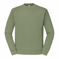 Introducing the Fruit of the Loom SS200: a plain, sage green sweatshirt featuring long sleeves and a crew neckline, presented on a white background.