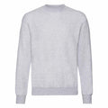 The SS200 by Fruit of the Loom is showcased on a white backdrop. This plain gray sweatshirt features a crew neckline, long sleeves, and ribbed cuffs and hem.
