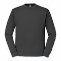 The Fruit of the Loom SS200 is a plain, dark gray long-sleeve crew neck sweatshirt featuring a simple, classic design. Displayed flat, it showcases its straight sleeves along with ribbed cuffs and hem.