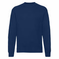 A plain navy blue crewneck sweatshirt from Fruit of the Loom, identified as product SS200, with long sleeves shown against a white background. The fabric looks smooth and features a simple design without any visible logos or embellishments.