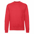 The SS200 by Fruit of the Loom is a plain red crewneck sweatshirt with long sleeves, set against a white background. The fabric looks soft and comfortable, making it ideal for casual wear.