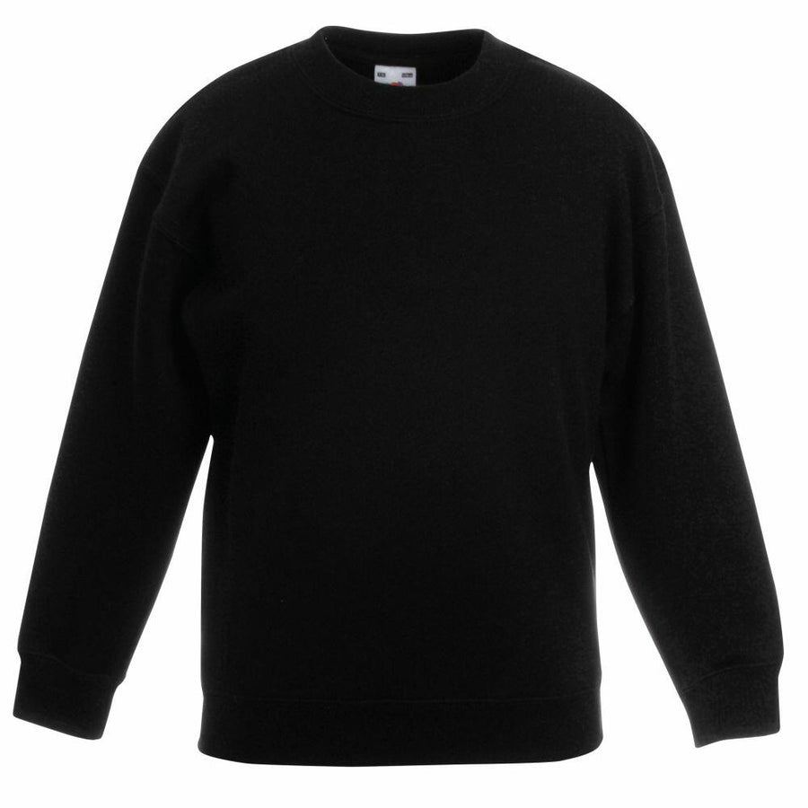 Fruit of the Loom's SS201 is a plain black sweatshirt featuring long sleeves and a crew neck.
