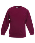 The product is SS201, a maroon sweatshirt with long sleeves from Fruit of the Loom, displayed against a white background.