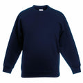 A Fruit of the Loom SS201 crewneck sweatshirt in dark navy blue, featuring long sleeves and shown against a white background.