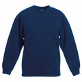 Product SS201 by Fruit of the Loom is a plain navy blue sweatshirt featuring long sleeves and a crew neck. Made from soft material, it promises comfort perfect for casual or relaxed occasions. The sweatshirt is showcased against a white background.