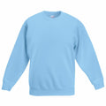 The Fruit of the Loom SS201 sweatshirt features a plain light blue color set against a white background, with long sleeves, a crew neck, ribbed cuffs, and a ribbed hem.