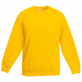 The Fruit of the Loom SS201 is a bright yellow crewneck sweatshirt showcased against a white background.