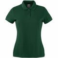 Introducing the Fruit of the Loom SS212: a dark green polo shirt, featuring short sleeves and a classic collar, showcased on a simple background.