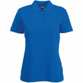 A plain blue short-sleeve polo shirt with a collar and three buttons on the front, known as the SS212 by Fruit of the Loom.
