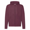 A maroon Fruit of the Loom zip-up hoodie, model SS222, featuring a front zipper and two pockets, displayed on a plain white background.