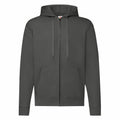A plain, dark olive green zip-up hoodie from Fruit of the Loom, model SS222, featuring a hood and two front pockets. Displayed on a white background, the hoodie showcases its simple design and long sleeves.
