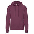 A plain maroon Fruit of the Loom SS224 hoodie featuring a front pocket and drawstring hood, displayed against a white background.