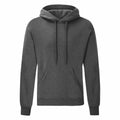 A Fruit of the Loom hoodie, model SS224, is featured against a white background. This dark gray piece includes a front pocket, drawstring hood, and long sleeves, made of a soft and comfortable fabric.