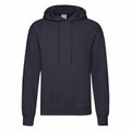 Fruit of the Loom's SS224 is a plain black hoodie featuring a front pocket and drawstrings.