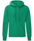 A plain green hoodie from Fruit of the Loom, featuring a front pocket and drawstring hood, model SS224.