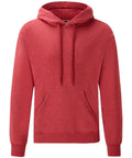 Fruit of the Loom's SS224 hoodie, featuring a front pocket and drawstring hood, is displayed against a plain white background.
