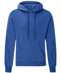 A blue hoodie featuring a front pocket and drawstring hood from Fruit of the Loom's SS224 line, showcased against a white background.