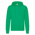 The Fruit of the Loom SS224 features a simple, vibrant green design with long sleeves, drawstrings, and a front pocket. It boasts a relaxed fit and is displayed against a white background.