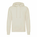 The SS224 hoodie from Fruit of the Loom is shown against a white background. This plain beige hoodie features long sleeves, a front pocket, and a drawstring hood, offering a comfortable and casual design.