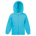 A turquoise zip-up hoodie with a front pocket and hood from Fruit of the Loom, model SS225.