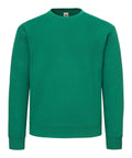 A green crewneck sweatshirt with long sleeves and no visible patterns or designs, displayed on a white background.