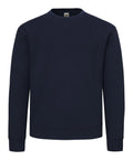 A plain navy blue crew-neck sweatshirt from Sweatshirts, featuring long sleeves and a simple design with no visible patterns, logos, or text, is shown against a white background.