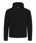 A plain black hoodie sweatshirt with long sleeves and a front kangaroo pocket is displayed on a white background. The hoodie features no visible logos, patterns, or distinguishing details.