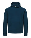 The "Hoodies" is a plain, dark blue jumper featuring a hood, long sleeves, and a front pocket, shown against a white background.