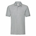 A Fruit of the Loom SS255 polo shirt in plain light gray, featuring short sleeves and a buttoned collar, displayed against a white background.