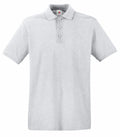 The SS255 by Fruit of the Loom is a plain light gray polo shirt featuring short sleeves, a collar, and a three-button placket at the front. It is displayed against a white background.