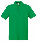 A green polo shirt from Fruit of the Loom featuring a collar and three buttons, identified as product SS255.
