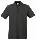 The Fruit of the Loom SS255, a dark green polo shirt with short sleeves and a buttoned collar, is displayed against a white background.