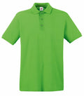 A green polo shirt from Fruit of the Loom, branded as SS255, featuring a collar and three buttons.