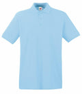 The SS255 by Fruit of the Loom is a light blue polo shirt featuring short sleeves, a collar, and three buttons down the front. Made from what appears to be cotton, it includes a small manufacturer label inside the collar and is displayed against a plain white background.