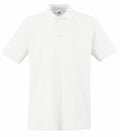 Fruit of the Loom's SS255 is a white polo shirt featuring a collar and three buttons, showcased against a plain background.
