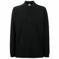 A black long-sleeve SS258 polo shirt by Fruit of the Loom, featuring a collar and three buttons.